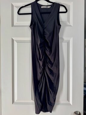 Michael Stars Charcoal Black Or Dark grey Ruched V-Neck Midi Dress